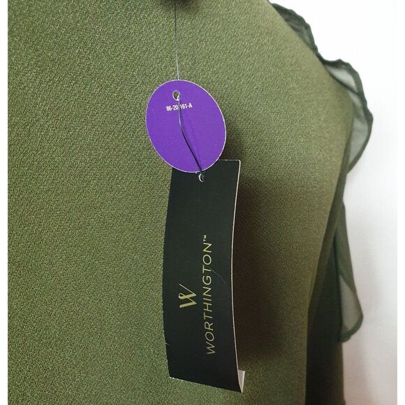 Worthington Womens Cold Shoulder Yop S Olive Green Ruffle Cottagecore Festive - Picture 10 of 10